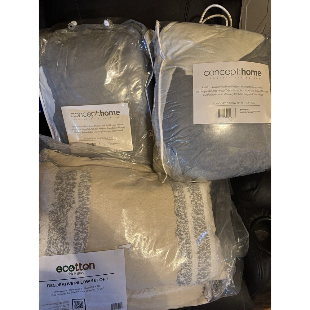 Concept Home Bedding King Blanket 2 Shams 2 Pillows Reversible Fleece Velvet